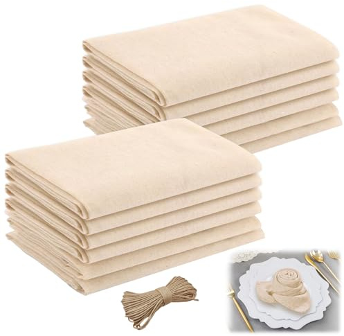 12 Piezas Servilletas Lino Beige 42cm×42cm Servilletas Tela Beige Decoraciones Mesa Elegantes Minimalistas Adecuadas para Cocinas Comedores Fiestas Bodas Y Cumpleaños Incluye 5m Cuerda De Cáñamo