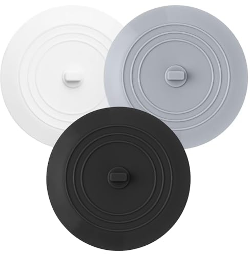 Cossaot 3 Piezas Tapones de Desagüe de Silicona, Tapon Bañera Universal, Tapon Fregadero Cocina Silicona, para Ducha, Bañera, Lavabo, Colador de Drenaje (Negro, Blanco y Gris)
