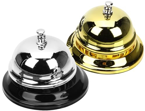 CALLARON Timbres de Escritorio Metálicos 2 Piezas Dorado y Plateado, Campanas de Servicio para Restaurante y Hotel, Timbres de Llamada para Mesa Sonido Fuerte, Accesorios de Juego