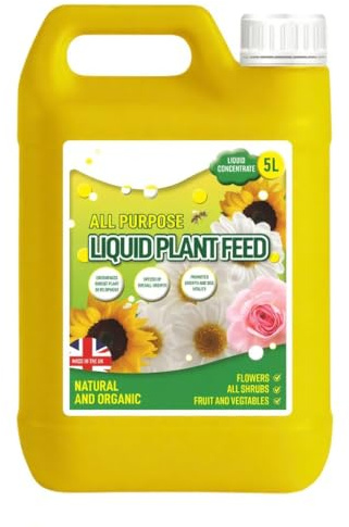 B4E All Purpose Liquid Plant Feed, 5L Concentrate, Natural & Organic Fertiliser for Flowers, Shrubs, Fruit & Vegetables, Made in UK