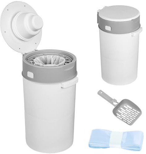Makamsui Pattumiera per pannolini 13L antiodore con coperchio, ricarica sacchetti, secchio per pannolini per bambini con manico, base a ventosa, per cameretta dei bambini, fasciatoio e zona di cambio