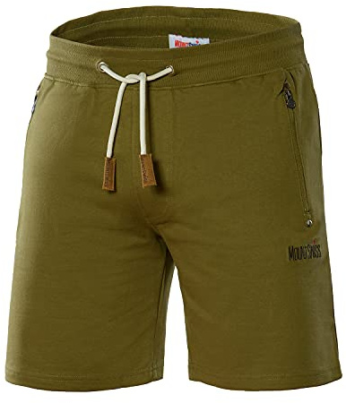 Mount Swiss Liam Shorts, herr, korta fritidsbyxor, med fickor, 2 sido- och 1 bakficka, vardera med dragkedja, sportshorts för män i klassiska färger, OLIV, 3XL