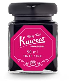 Kaweco Bläckglas 50 ml | rubinröd ruby röd | premiumbläck för reservoarpennor i bläckhornet | veganskt djurförsöksfritt vattenlösligt hållbart | vacker skrift kalligrafi bokstäver skrivbläck