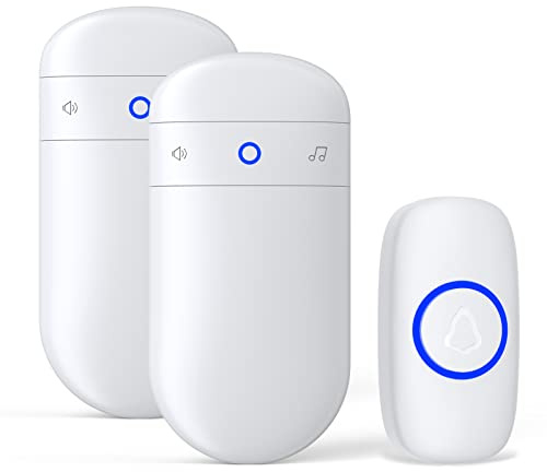 Wireless Doorbell, SECRUI Door bell Over 1000ft Coverage with 2 Plug-In Receivers, Waterproof Push button, 52 Chimes, 110dB loud Sound and Colorful LED Flash