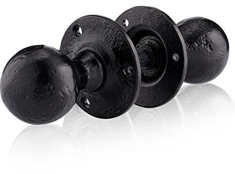 XFORT Smithy's Range Black Antique Ball Shaped Mortice Door Knob Door Handle Set, Cast Iron Round Door Handles, Traditional Door Knobs for Interior Wooden Doors.