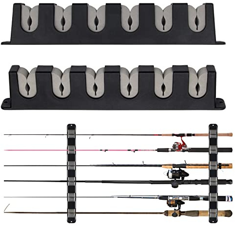 Windspeed 6-Rod Rack Wall Mounted Fishing Rod Rack For Boat, 2 Pcs Horizontal Fishing Rod Holder For Garage Door(Grey)
