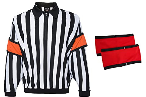 EALER HRJ100 Ice Hockey Long Sleeve Striped Referee/Umpire Jersey Shirt with Removable Orange and Red Armbands 3XL