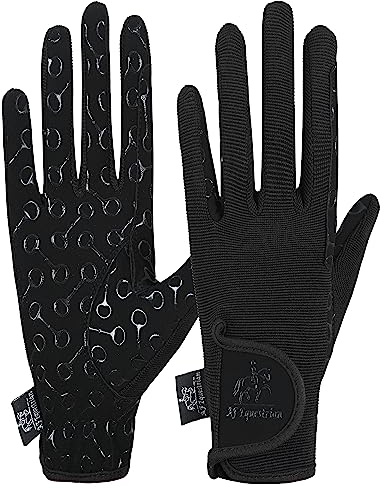 AFE Children's Horse Riding Gloves Track Fabric Gloves Synthetic Leather Equestrian Black Stretch Fabric Silicone Printed Palms Kids Gloves