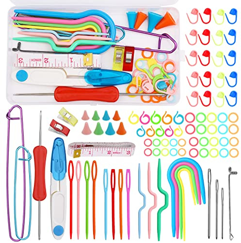 Accessori per maglieria, kit di accessori per maglieria, set di attrezzi per maglieria, set di pennarelli a maglia in plastica con supporto a maglia, contenitore per uncinetto, artigianato