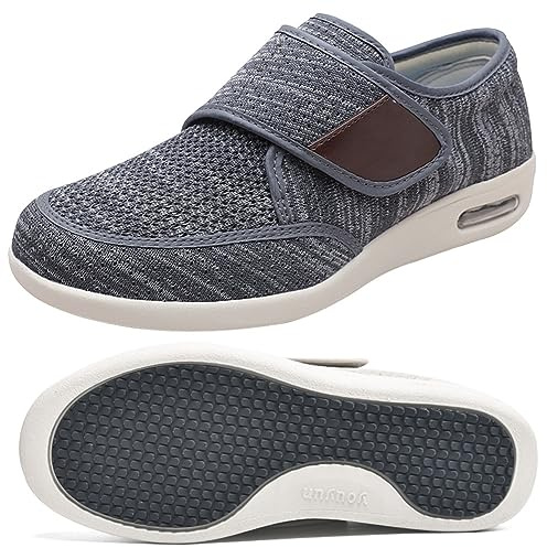 Scarpe Sanitarie Uomo, Artrite Edema Chiusura Regolabile Memory Foam Scarpe Terapeutiche per Diabetici da Uomo Piatte comode Sportive con Chiusura in Gancio e Anello(Color:Dark Gray,Size:40 EU)
