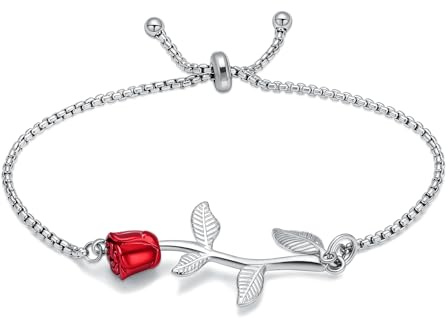 VCCWYQK Cremación Joyería Rosa Flor Urna pulsera para cenizas para las mujeres Memorial ajustable cenizas Enlace pulsera