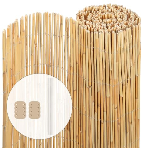 VOUNOT® Pantalla de Valla Caña Natural, Pantalla de Privacidad Rollos de Vallas Decorativas con Herrajes para Montaje, Estera Caña Protección Visual Al Aire Libre para Patio, Balcón, Jardín, 100x300cm