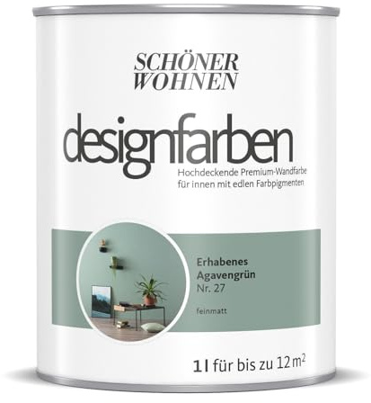 Schöner Wohnen-Farbe Wandfarbe Designfarbe Erhabenes Agavengrün, 1 l, Matt, Konservierungsmittelfrei