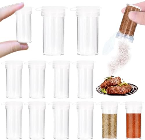 12 Stück Salzstreuer Klein, Mini Salzstreuer für Unterwegs Mini Gewürzstreuer 5ml Salz und Pfefferstreuer Klein Gewürzstreuer Camping Streuer Set für Bento Box Büro Camping
