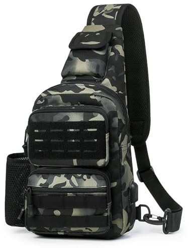 HUNTVP Taktische Brusttasche Herren Sling bag Militär Schultertasche Umhängetasche Tactical Chest Bag MOLLE Crossbody Bag für Alltag Reisen Wandern Camping (Camouflage)