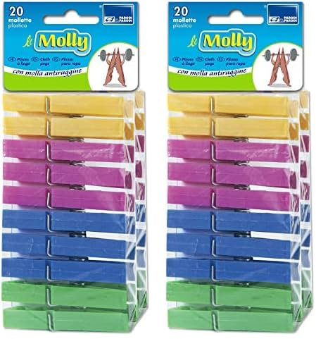 PARODI & PARODI- Molly Mollette per Bucato, Pinze per Bucato con Molla Antiruggine Extraforte, Colori Assortiti, Confezione da 40pz, 9x22x4.5 cm