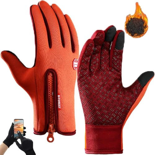 Xevinas Handschuhe Herren Damen, Touchscreen wasserdichte Handschuhe, Fleece Handschuhe Herren Winter Handschuhe Herren Damen, Winter Gloves Für Outdoor-Arbeiten, Laufen Und Radfahren (orange,XL)