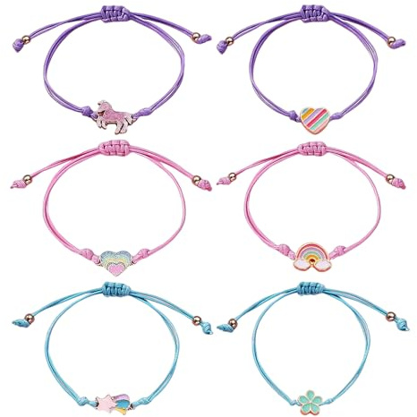 CVDYWDJIE 6 Bracciali per Bambini, Braccialetti Arcobaleno con Cavallo Arcobaleno, Accessori di Gioielli per Ragazze, Braccialetti Regolabili, Set di Braccialetti alla Moda, Regali per Sorelle