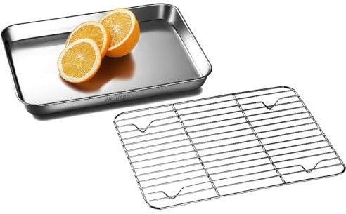 Bandeja de Horno de Acero Inoxidable con Rejilla de Enfriamiento - Bandeja Multifuncional para Hornear, Asar, Enfriar y Escurrir - Apta para Lavavajillas & Inoxidable