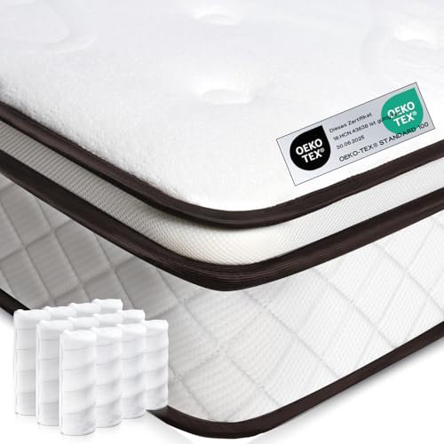 wowttrelax H4 Matratze Taschenfedern Hybridmatratze 140x190x24cm mittelweich Härte, Federkernmatratze 7-Zonen - 100 Nächte Probeschlafen - Oeko-Tex Zertifiziert