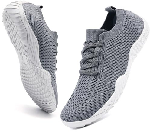 FZJIALI Barfuss Schuhe Damen Laufschuhe Turnschuhe Sportschuhe Leichte Sommerschuhe Bequem Barfuss Hausschuhe Mesh Sneakers Outdoor Fitnessschuhe Grau 38