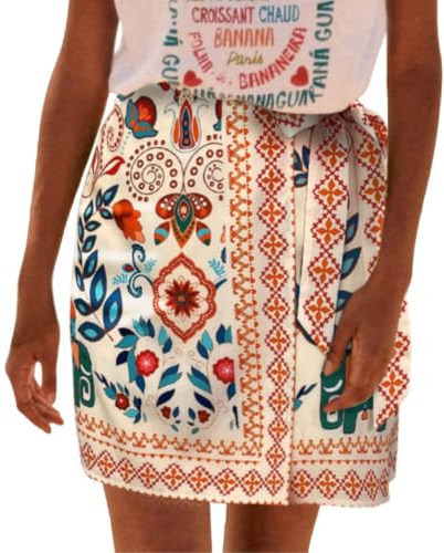 Talakeno Womens Summer Floral Wrap Short Skirt Tie Side High Waist A Line Beach Vacation Boho Mini Skirt | Tie Side High Waist A Line Beach Vacation Boho Mini Skirt