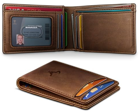 BULLIANT Men Wallet,Magnetic Wallet Full-Grain Leather Slim Pocket Fit 10Cards RFID Blocking 4.2 x3”