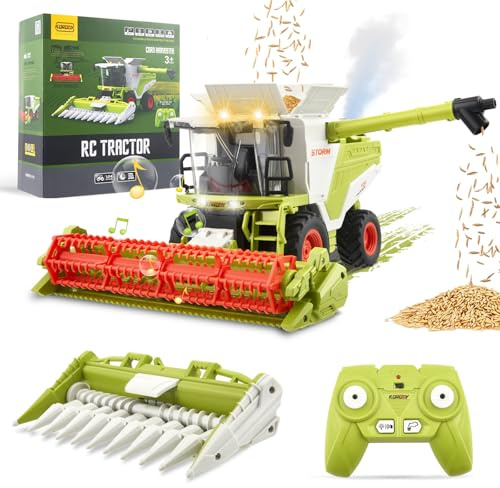 RC Mietitrebbia giocattolo radiocomandato mietitrebbia, trattore RC Harvester grande con spruzzatura, luce e suono, 2,4 GHz, 1:24, regalo per feste per bambini dai 3 4 5 6 anni in su