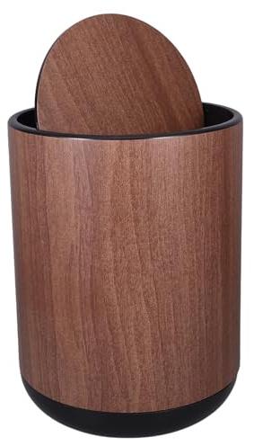 WEKADRIN Papelera Plástica con Tapa Abatible y Diseño de Doble Cubo de Basura Ligero con Acabado Imitación Madera para Cocina Baño y Oficina Separador de Residuos para Mejor Limpieza