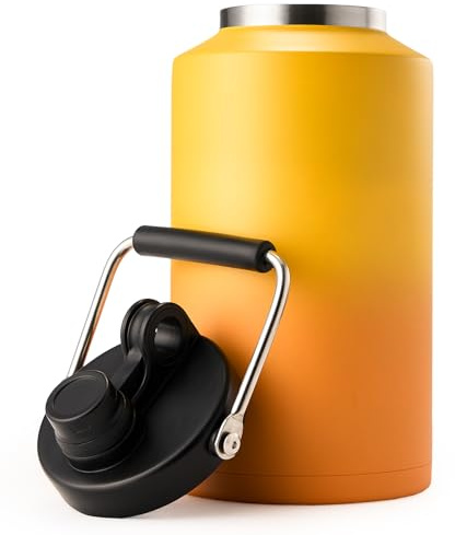 Kerilyn Insulated Gallon Jug with Handle, One Gallon, 128oz Stainless Steel, Large Double Vacuum Water Bottle for Hot & Cold Drinks, Wide Mouth, Sweat Proof, Great for Travel, Camping, Orange