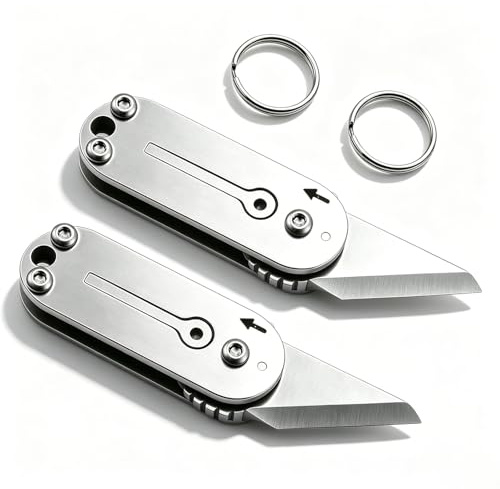 2 Pcs Small Box Cutter Multi Tool, Compact Stainless Steel Pocket Box Opener for EDC, Box Cutter Keyring for Home, Office, Warehouse, DIY & Outdoor Use, Practical Gift for Men