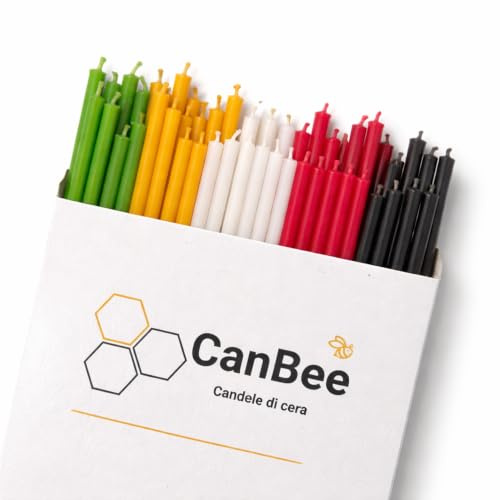 50 Candele Multicolore in Cera d’Api Naturale - 16 cm x 5 mm – 40 Minuti - Senza Fumo - Stoppino in Cotone - Per Equilibrio Quotidiano, Meditazione, Yoga, Relax, Rituali – CanBee