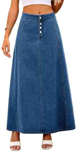 seiveini Falda de Mezclilla Mujer Larga Elegant Faldas Vaquera Vintage Cintura Alta Primavera Verano