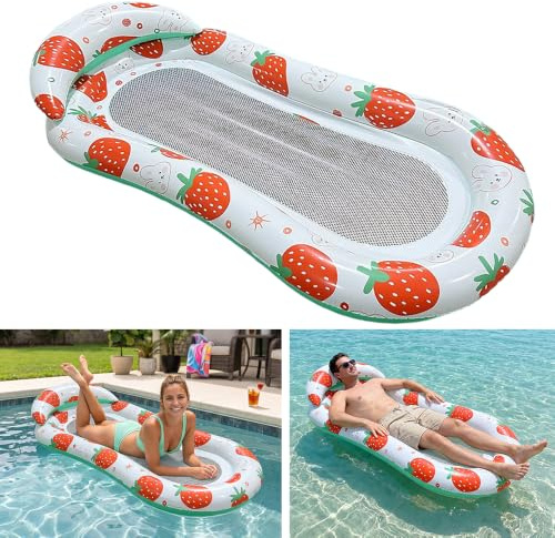 Inflatable Floating Lounge Chair for Adults,Pool Float with Adjustable Backrest, Foldable Portable Water Recliner Bed Fast Inflatable for Pool Lake Beach Sunbathing Summer Water Activities