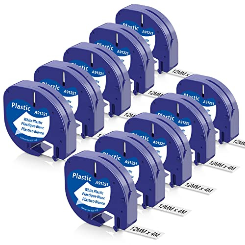 Aken Kompatibel mit Dymo Letratag Plastic 12mm x 4m Kompatibel mit Dymo LetraTag LT-100H LT-110T LT-100T Plus XR XM, Kunststoff-Etiketten Weiß 91221 S0721610 S0721660