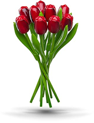 Bouquet de Tulipes en Bois Rouge, 9 Tulipes artificielles peintes à la Main, Hauteur 34 cm, Bouquet, décoration, Cadeau, Made in Holland
