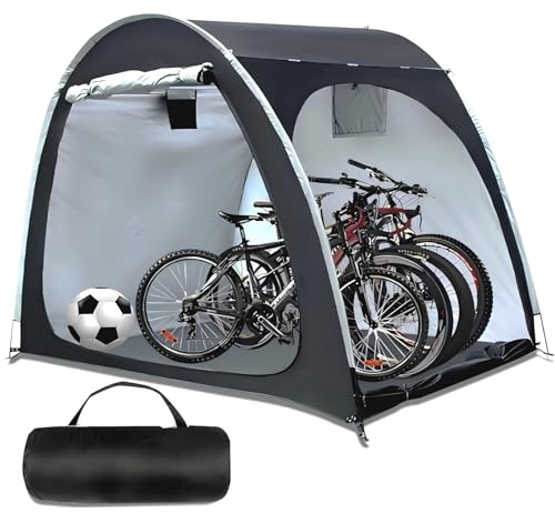 Hwayslon Bike Storage Shed Tent, Portable Outdoor Bike Storage Tent with 420D Oxford Thick PU4000 Waterproof for 1/2/3/4 Bikes, Bike Covers Storage Shed for Bicycles, Lawn Mower, Garden Tools (Black)
