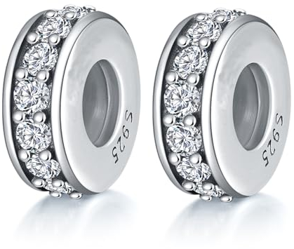 GW 2pcs S925 Silber Spacer Stopper Bead Charm für Armbänder europäische ArmKette (Weiß)