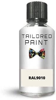 RAL9010 Pure White Matt Touch Up Paint with Brush Matt Paint for Wood, Metal, Plastic, PVC, UPVC, Fascia Soffit Furniture Boards - Indoor & Outdoor
