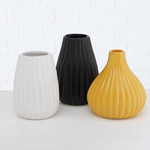 mucHome 3er Set Vasen gelb Höhe bis ca. 12cm Dekovasen Blumenvasen Tischvasen Steingut Blumen