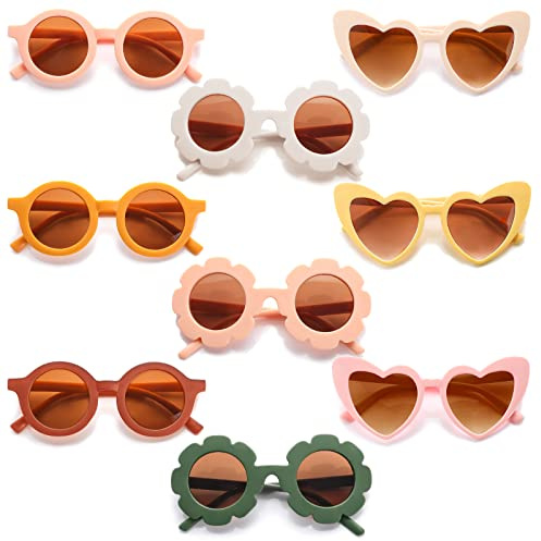 Tondiamo 9 Pairs Toddler Glasses Flower Round Heart Shaped Kids Girls Boy Baby Glasses for Outdoor Beach Holiday(Vivid Colors)