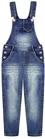KIDSCOOL SPACE Mono de mezclilla ajustado y elástico para niño y niña,Azul,6-7 años