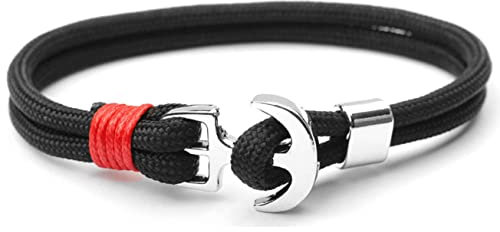 Sus Attire® Flerfärgade paraplyrep flätad legering båt ankare armband för män 21 cm (Storbritannien), Metall