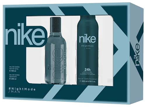 NIKE - Night Mode Colonia 100 ml + Desodorante en Spray 200 ml, Estuche de Regalo Hombre, Eau de Toilette Natural y Masculina, Aroma Frutal Amaderado, Fragancia Fresca, Dulce y de Larga Duración