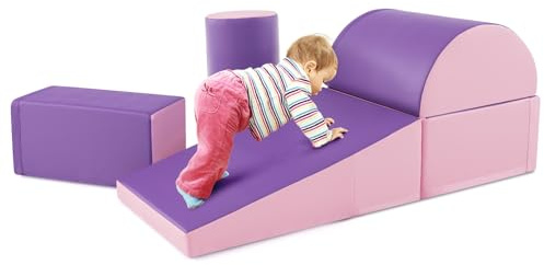 COSTWAY Set di 5 Blocchi con Diverse Forme e Colori, Giocattolo per Arrampicata e Strisciamento, Aiuta i Bambini a Crescere (Viola)