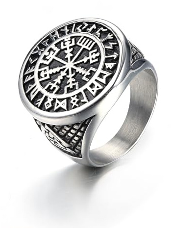 GTHIC Valknut-ring för män, vikinga-kompassring, vintage nordiskt smycke, skyddsring för män, smycken, present, silver, guld, storlek 7–14, Icke-ädelmetall