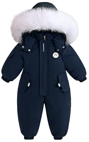 BRONG Toddler Snowsuit Romper Kids Waterproof Jumpsuit Boys Ski Suit Winter Overalls Snow Fleece Jacket Zipper Windproof Outwear Blue 18-24 Months