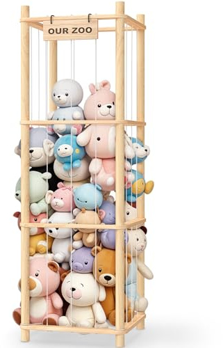 Woodure Stuffed Animal Storage & Organizer, Wooden Cute Zoo Toy Holder for Toddler Rooms, Playrooms & Bedrooms