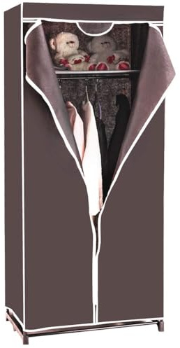FANTASK Penderie en Tissu avec Tringle à vêtements et étagère - Armoire Pliante en Tissu - pour Salon, Chambre à Coucher, Cave - 74 x 50 x 172 cm - Marron