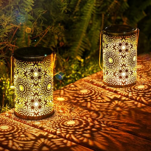 Bonsery Solarlaterne für Außen 2 Stück, IP65 Wasserdicht Vintage Metall Solarlampen für Außen Hängend, LED Warmweiß Solarleuchte Hängend Stehend für Draußen Deko Garten, Ideale Geschenk der Feiertage